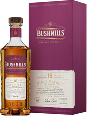 На фото изображение Bushmills 16 Years Old, gift box, 0.7 L (Бушмилс 16-летний, в подарочной коробке в бутылках объемом 0.7 литра)
