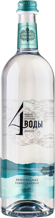 На фото изображение Абрау-Дюрсо, 4 Воды Газированная виноградная, в стеклянной бутылке, объемом 0.375 литра (Abrau-Durso, 4 Waters Sparkling Grape, Glass 0.375 L)