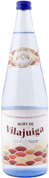На фото изображение Aqua Vilajuiga Con Gas, in glass, 1 L (Вода минеральная питьевая лечебно-столовая Виладжуйга газированная, в стеклянной бутылке объемом 1 литр)