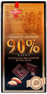 Spartak, Elite Dark Bitter Chocolate, 90% Cocoa, cartoon box, 90 g