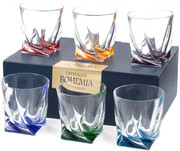 Crystalite Bohemia, Quadro Whisky Glass, Assorted, Set of 6 pcs, 340 ml