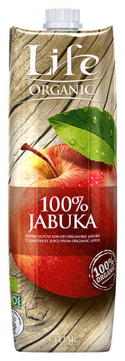 На фото изображение Life Organic Apple, 1 L (Лайф Органик Яблочный сок объемом 1 литр)