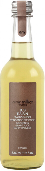 На фото изображение Alain Milliat, Jus de Raisin Blanc Sauvignon, 0.33 L (Ален Мия, Сок из белого винограда Совиньон объемом 0.33 литра)