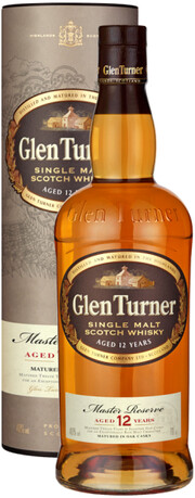 На фото изображение Glen Turner 12 Years Old, in tube, 0.7 L (Глен Тернер 12-летний, в тубе в бутылках объемом 0.7 литра)