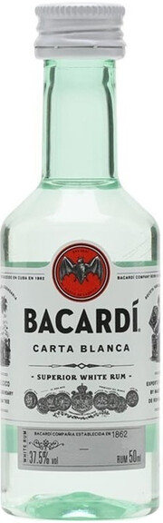 На фото изображение Bacardi Carta Blanca, 0.05 L (Бакарди Карта Бланка объемом 0.05 литра)