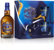 Chivas Regal 18 years old, limited edition Manchester United, gift set with 2 glasses