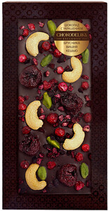 Chokodelika, Dark Chocolate with Decoration Lingonberry, Cherry, Cashew, in blister, 100 g