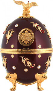 Императорская Коллекция в футляре в форме яйца Фаберже, Темно-красного цвета с птицами, в бархатной коробке