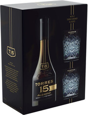 Torres 15 Reserva Privada, gift box with 2 glasses