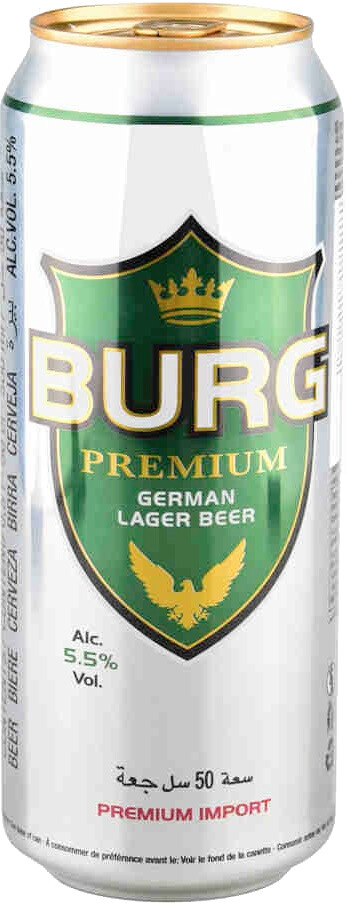 BURG 500ml beer can made in GERMANY for export 
