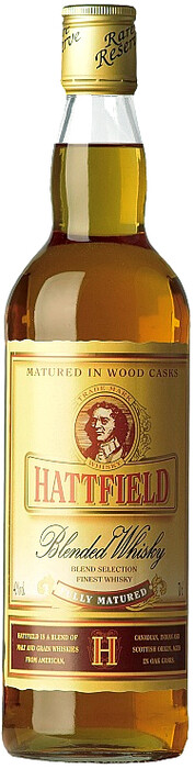 На фото изображение Hattfield Blended Whisky 3 Years Old, 0.7 L (Хэттфилд Блендид Виски 3-летний в бутылках объемом 0.7 литра)