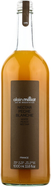 На фото изображение Alain Milliat, Nectar Peche Blanche, 1 L (Ален Мия, Нектар из белого персика объемом 1 литр)