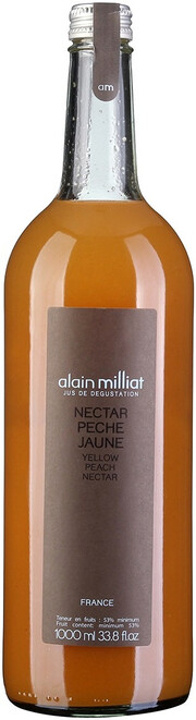 На фото изображение Alain Milliat, Nectar de Peche Jaune, 1 L (Ален Мия, Нектар из желтого персика объемом 1 литр)