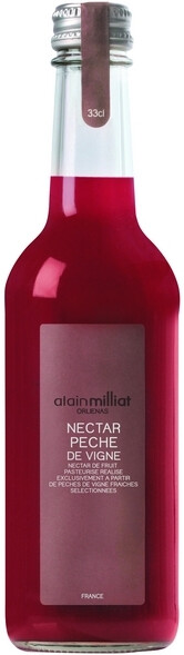 На фото изображение Alain Milliat Nectar de Peche de Vigne, 0.33 L (Ален Мия Нектар из винного персика объемом 0.33 литра)