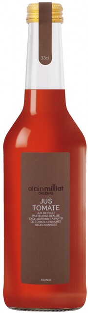 На фото изображение Alain Milliat, Jus de Tomate, 0.33 L (Ален Мия, Сок из красного томата объемом 0.33 литра)