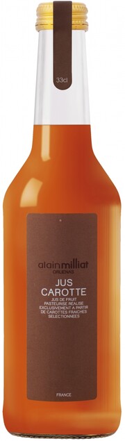 На фото изображение Alain Milliat Jus de Carotte, 0.33 L (Ален Мия Сок морковный объемом 0.33 литра)