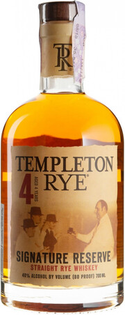 На фото изображение Templeton Rye Signature Reserve 4 Years Old, 0.7 L (Тэмплтон Рай Сигнэйче Резерв 4-летний в бутылках объемом 0.7 литра)