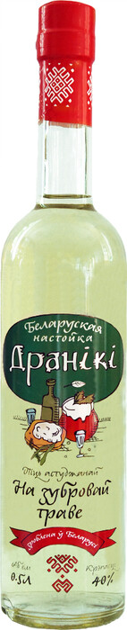 На фото изображение Драники На зубровой траве, настойка горькая, объемом 0.5 литра (Draniki Na Zubrovoj Trave, Bitter 0.5 L)