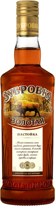 На фото изображение Zubrovka Zolotaya, 0.5 L (Зубровка Золотая, настойка полусладкая объемом 0.5 литра)