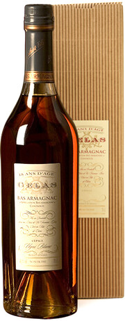 На фото изображение Gelas, Bas Armagnac Monocepage Ugni Blanc, 18 ans, gift box, 0.7 L (Желас, Ба Арманьяк Моносепаж Уни Блан, 18 лет, в подарочной коробке объемом 0.7 литра)