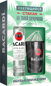 Bacardi Carta Blanca, gift box with luminous glass, 1 L