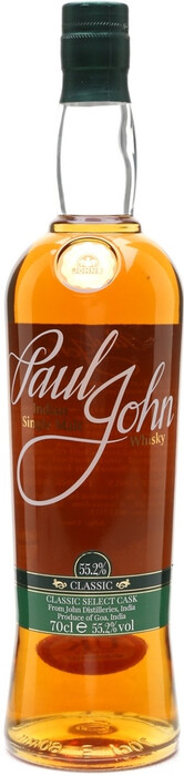 На фото изображение Paul John Classic Select Cask, 0.7 L (Пол Джон Классик Селект Каск в бутылках объемом 0.7 литра)