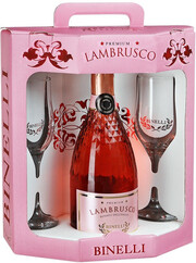 Binelli Premium Lambrusco Rosato Secco, DellEmilia IGT, gift set with 2 glasses