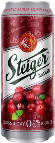 На фото изображение Steiger Radler Svetla Brusnica, Nealko, 0.5 L (Штайгер Радлер Светла Брусника, безалкогольное объемом 0.5 литра)