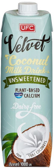 На фото изображение UFC, Velvet Coconut Milk Drink Unsweetened, 1 L (Велвет Кокосовый Напиток без Сахара объемом 1 литр)