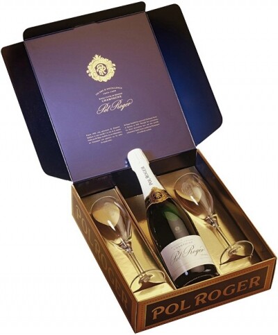 In the photo image Pol Roger, Brut Reserve, gift set with 2 Glasses