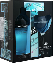 На фото изображение The London №1 Original Blue Gin, gift box with glass, 0.7 L (Лондон №1 Ориджинл Блю Джин, в подарочной коробке с бокалом объемом 0.7 литра)