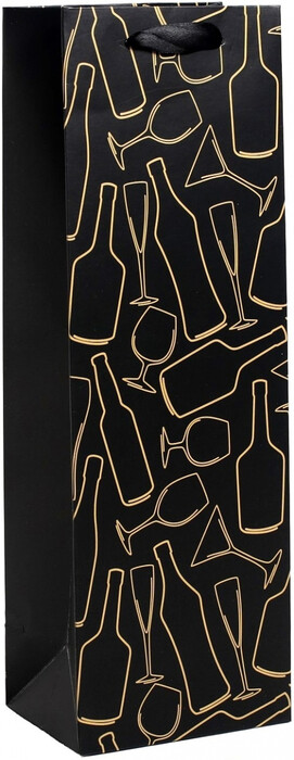 На фото изображение На фото изображение Bag for 1 bottle of wine, Black Glasses (Пакет на 1 бутылку вина, Черный (Бокалы))