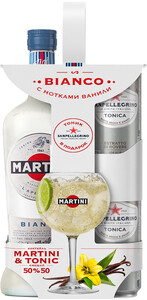 Martini Bianco, gift set with 2 cans of tonic San Pellegrino