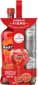 Martini Fiero, gift set with 2 cans of tonic San Pellegrino