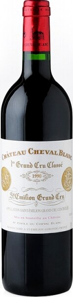 На фото изображение Chateau Cheval Blanc St-Emilion AOC 1-er Grand Cru Classe 1990, 0.75 L (Шато Шеваль Блан (Сент-Эмилион) Премьер Гран Крю 1990 объемом 0.75 литра)