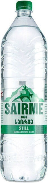 На фото изображение Родники Саирме негазированная, в пластиковой бутылке, объемом 1 литр (Sairme Springs Still, PET 1 L)