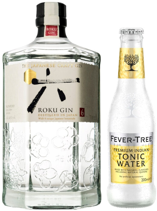 На фото изображение Roku Gin + Fever-Tree, Premium Indian Tonic (Набор Джин Року + Фиве-Три, Премиум Индиан Тоник)