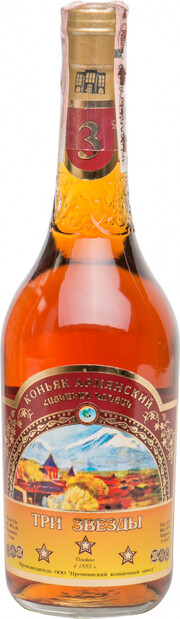 На фото изображение Proshyan Brandy Factory, Armenian Cognac 3 Stars, 0.5 L (Прошянский Коньячный Завод, Армянский Коньяк 3 Звезды объемом 0.5 литра)
