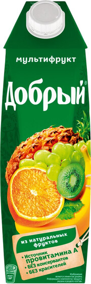 На фото изображение Dobryj Multifruit, 1 L (Добрый Мультифрукт, нектар объемом 1 литр)