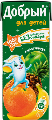 На фото изображение Dobryj for Children, Multifruit, 0.2 L (Добрый для детей, Мультифрут объемом 0.2 литра)