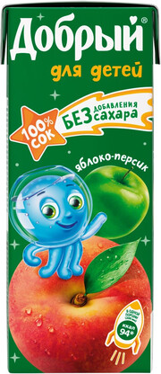 На фото изображение Dobryj for Children, Apple-Peach, 0.2 L (Добрый для детей, Яблоко-Персик объемом 0.2 литра)