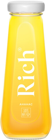 На фото изображение Rich Pineapple, Glass, 0.2 L (Рич Ананас, в стеклянной бутылке объемом 0.2 литра)