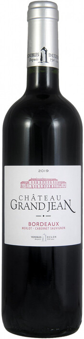На фото изображение Chateau Grand Jean Rouge, Bordeaux AOP, 2019, 0.75 L (Шато Гран Жан Руж, 2019 объемом 0.75 литра)