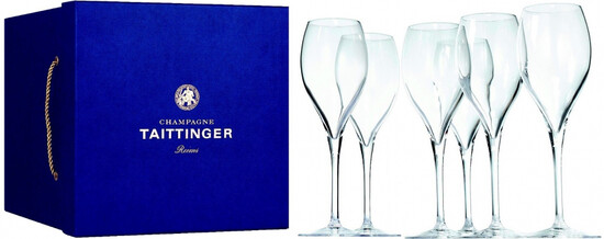 In the photo image Taittinger, gift box for 1 bottle with 6 glasses