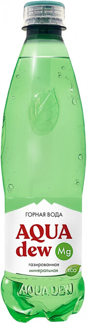 На фото изображение Aqua dew Sparkling, PET, 0.5 L (Аква дью Газированная, в пластиковой бутылке объемом 0.5 литра)