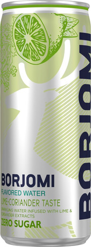 На фото изображение Боржоми Лайм-Кориандр, в жестяной банке, объемом 0.33 литра (Borjomi Lime-Coriander, in can 0.33 L)