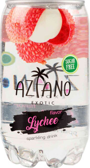 На фото изображение Aziano, Lychee Sparkling Drink, 0.35 L (Азиано, Личи Газированный Напиток, пластиковая банка с ключом объемом 0.35 литра)