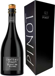 На фото изображение Chateau Pinot, Blanc de Blanc Extra Brut, gift box, 0.75 L (Шато Пино, Блан де Блан Экстра Брют, в подарочной коробке объемом 0.75 литра)