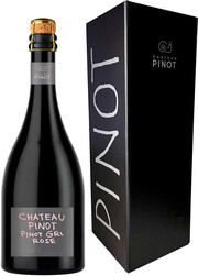 На фото изображение Chateau Pinot, Pinot Gri Rose Extra Brut, gift box, 0.75 L (Шато Пино, Пино Гри Розе Экстра Брют, в подарочной коробке объемом 0.75 литра)