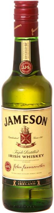 На фото изображение Jameson, 0.35 L (Джемесон в маленьких бутылках объемом 0.35 литра)